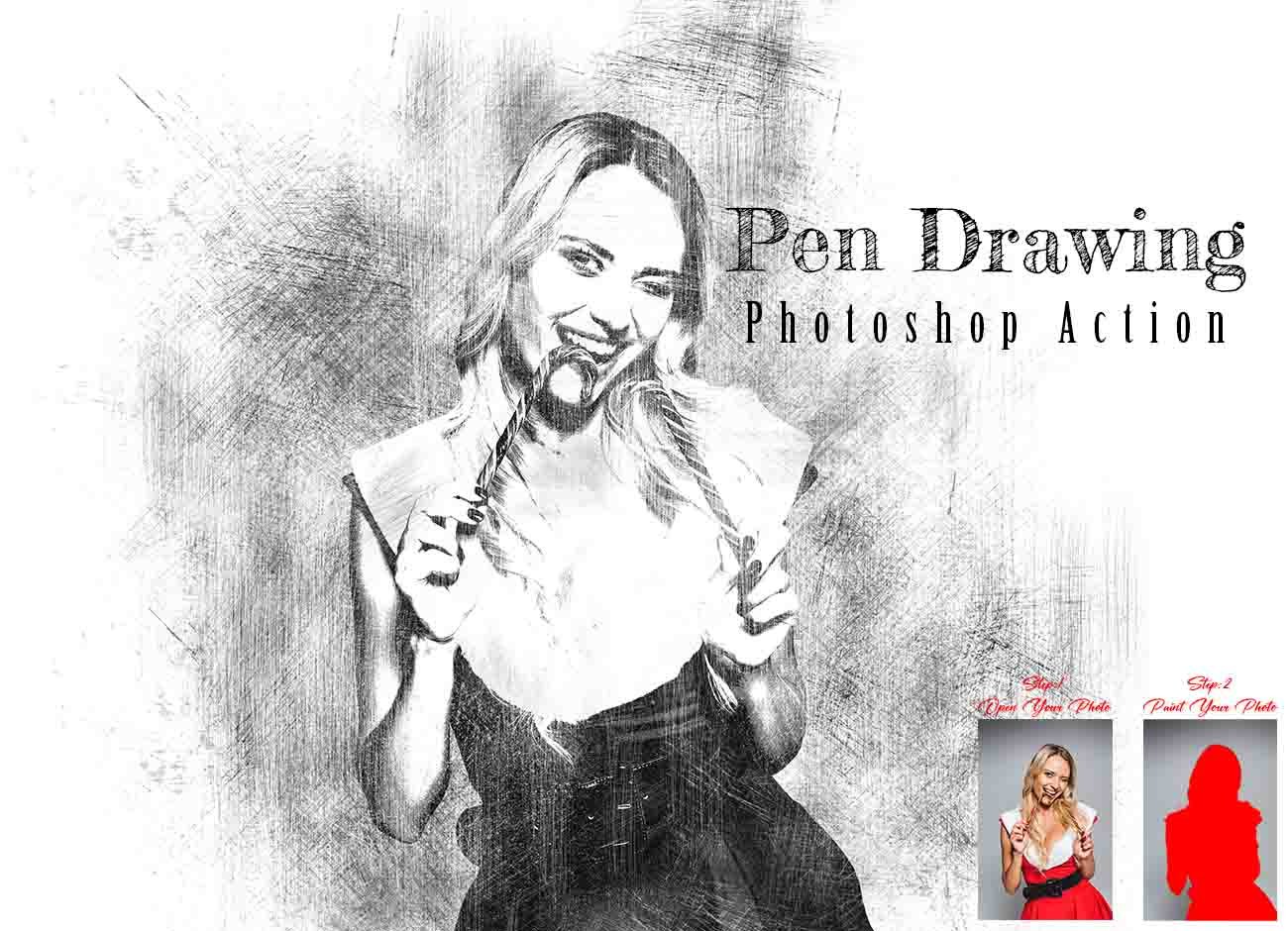 Pen Drawing Photoshop Actioncover image.