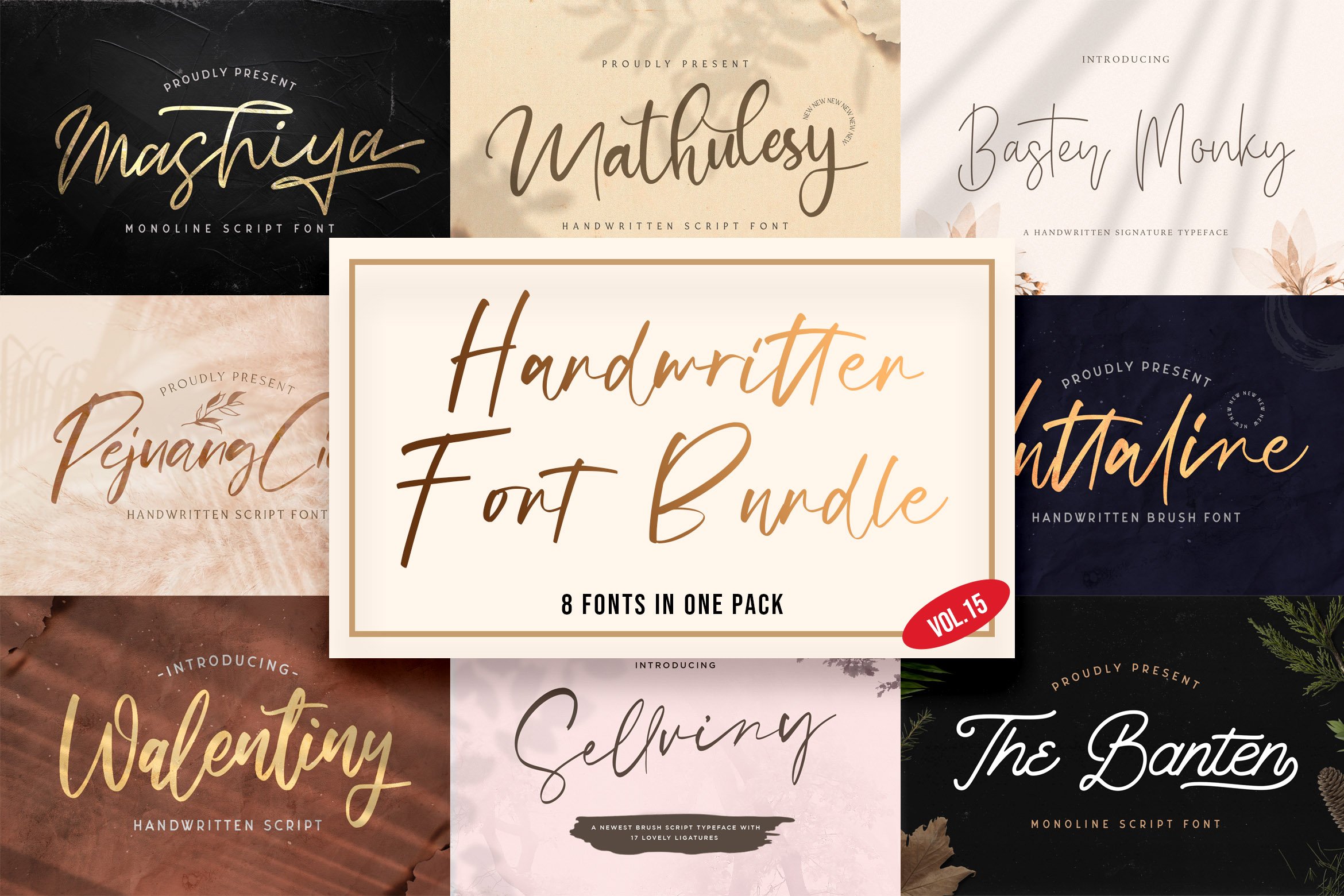 Handwritten Font Bundle Vol 15 cover image.