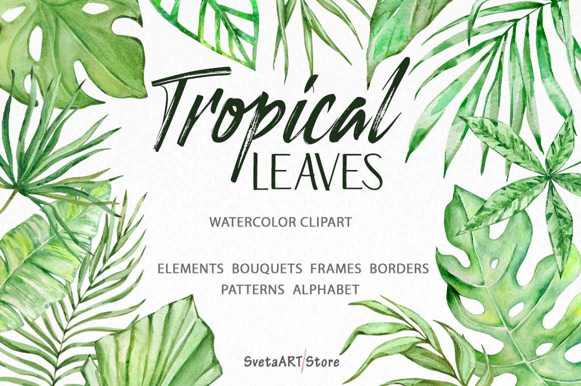 Watercolor Tropical Leaves Clipart cover image.