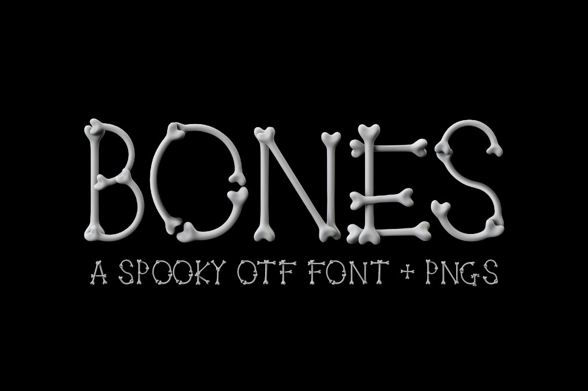 Bones OTF font and PNG images cover image.