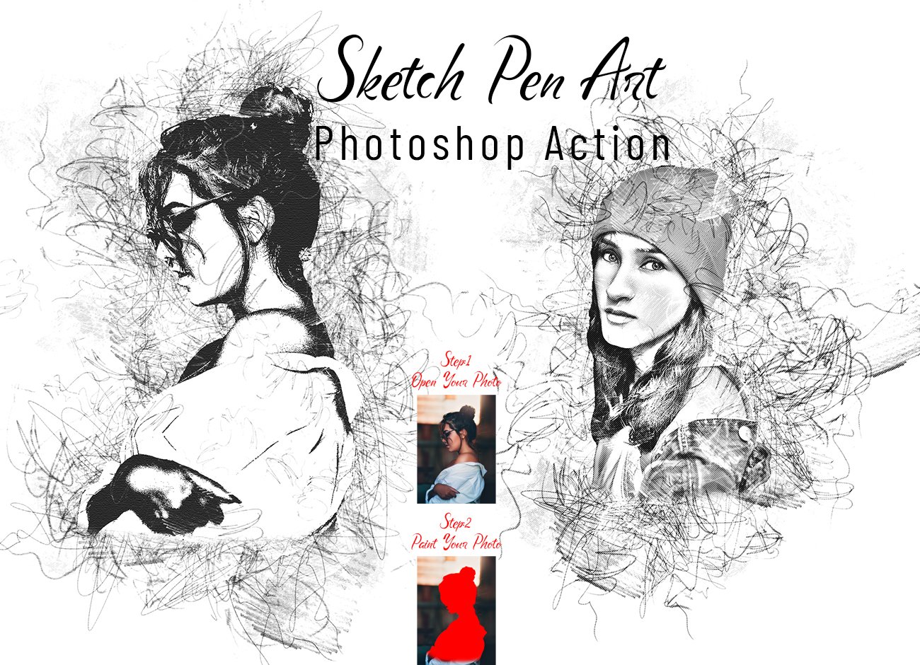 Sketch Pen Art Photoshop Actioncover image.