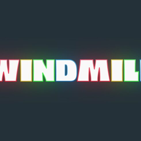 The word windmill is made up of multicolored letters.