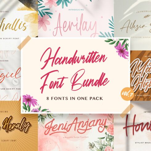 Handwritten Font Bundle Vol 7 cover image.