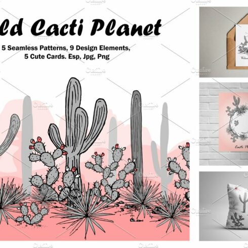 Wild Cacti Planet. Vector collection cover image.