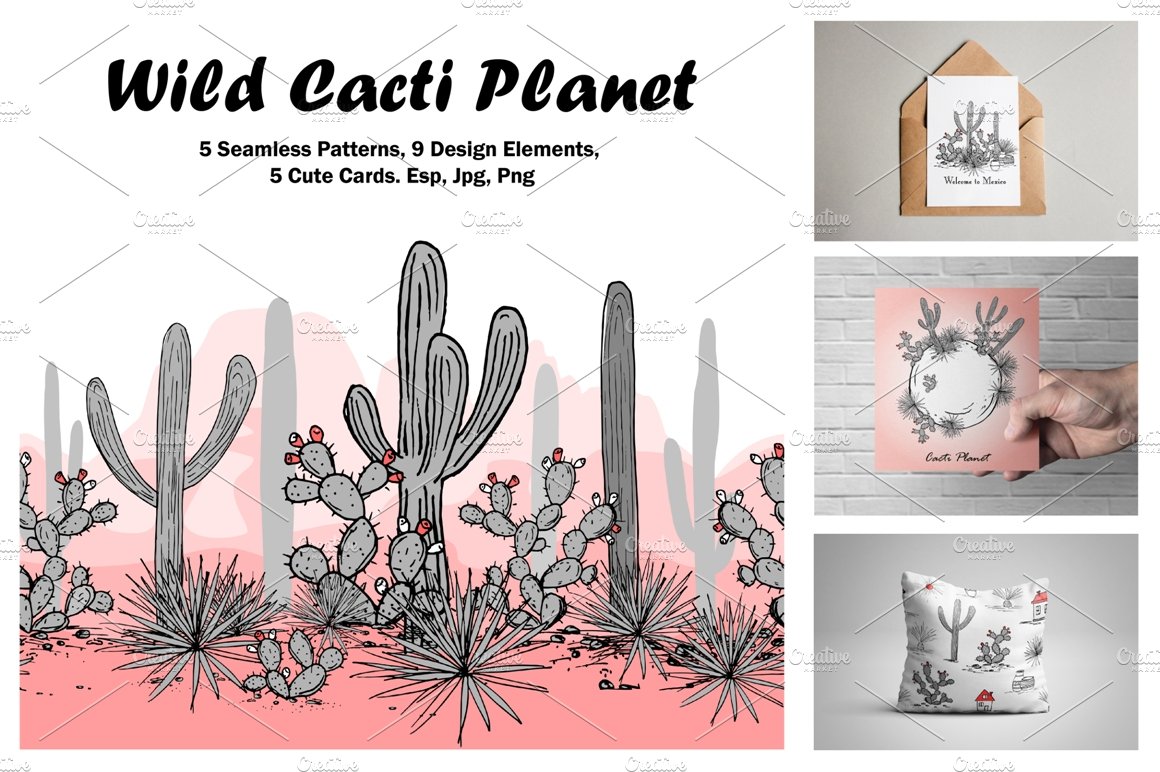 Wild Cacti Planet. Vector collection cover image.