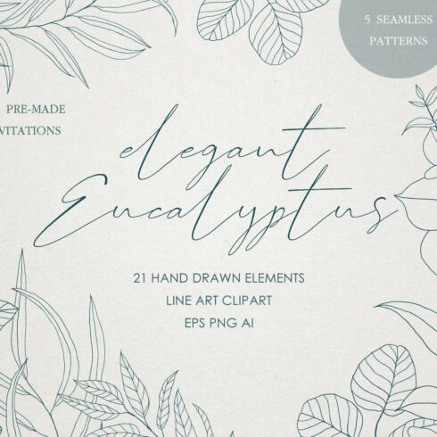 Eucalyptus Leaves Line Art Clipart cover image.
