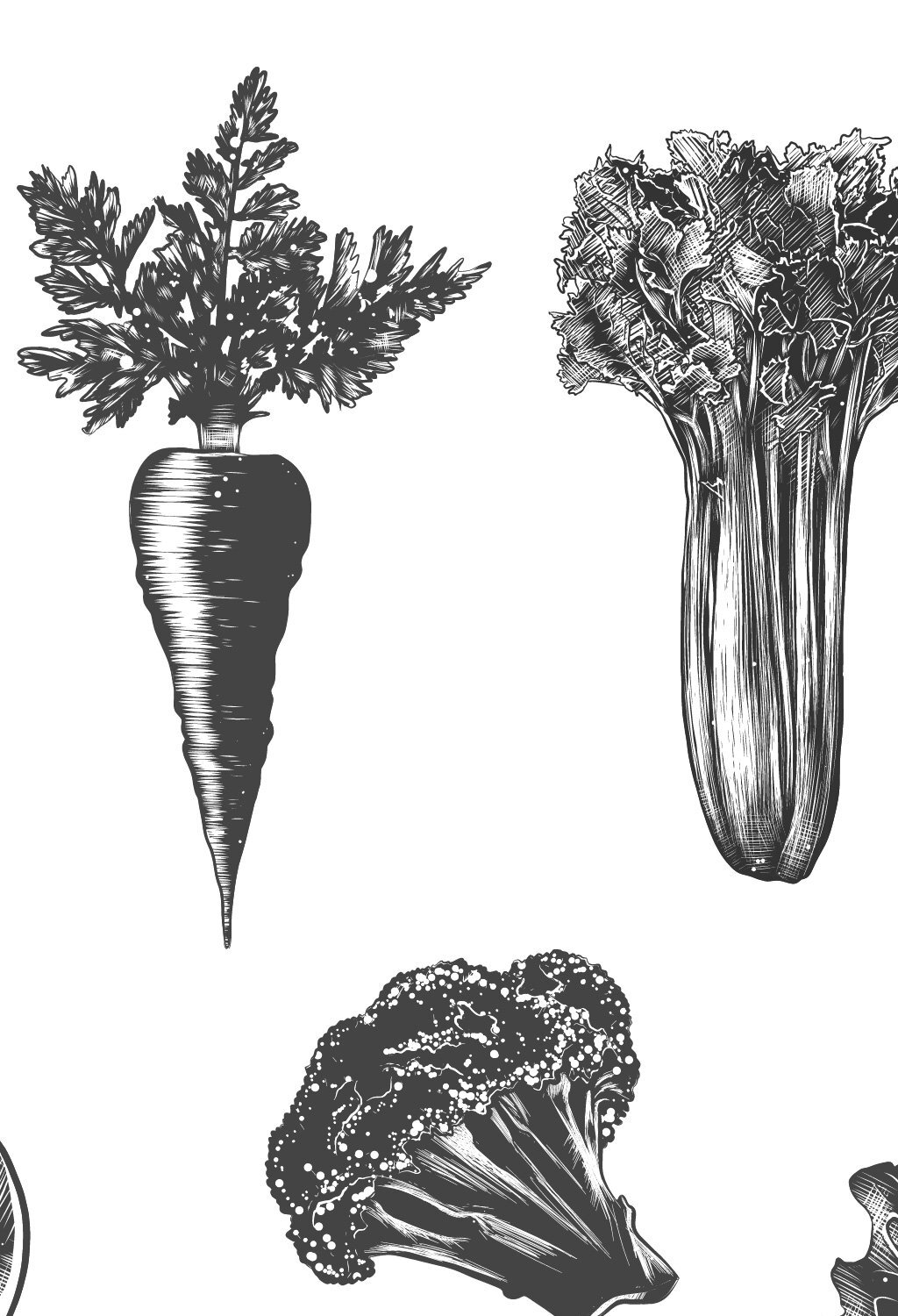 Bunch of vegetables that are on a white surface.