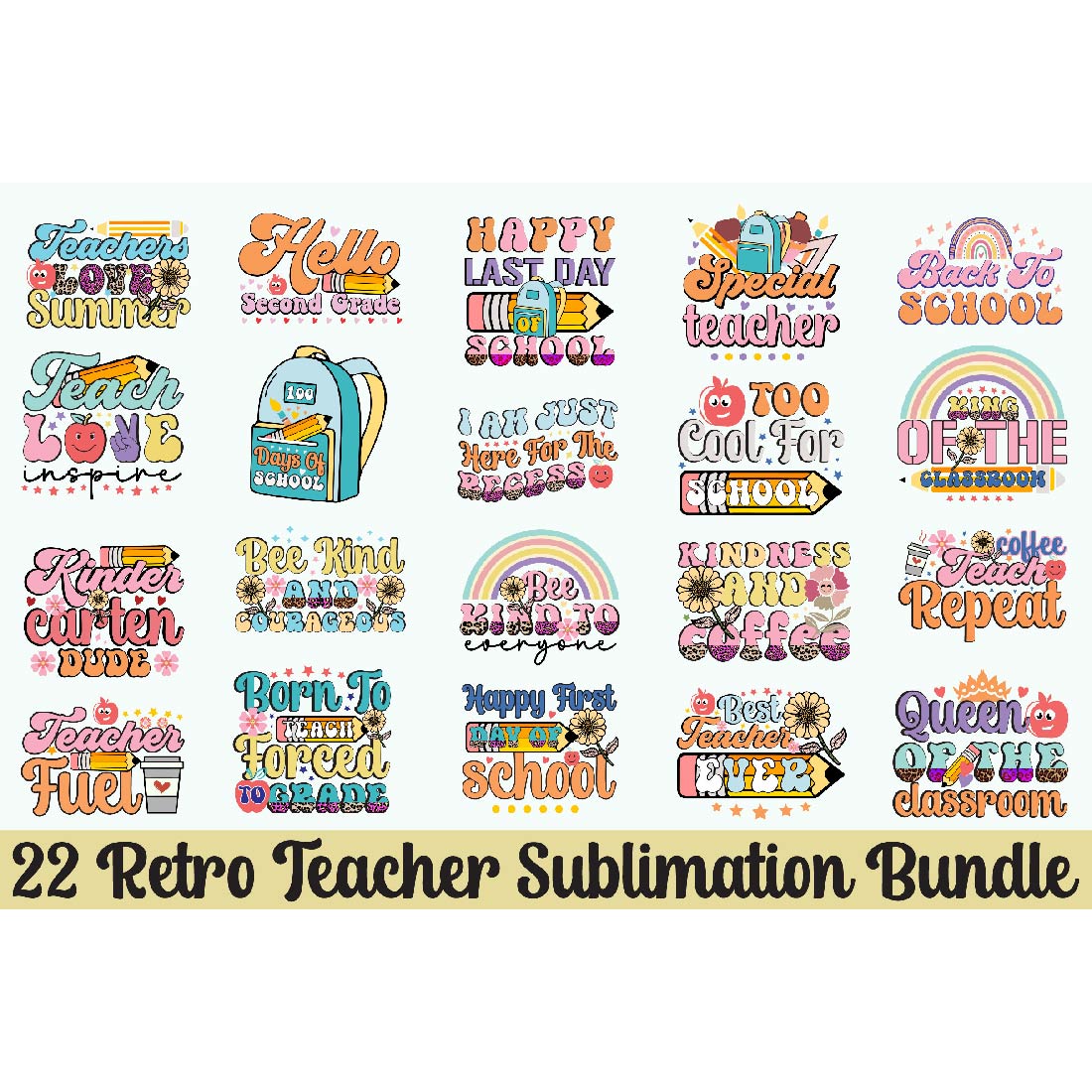 Retro Teacher Sublimation Bundle cover image.