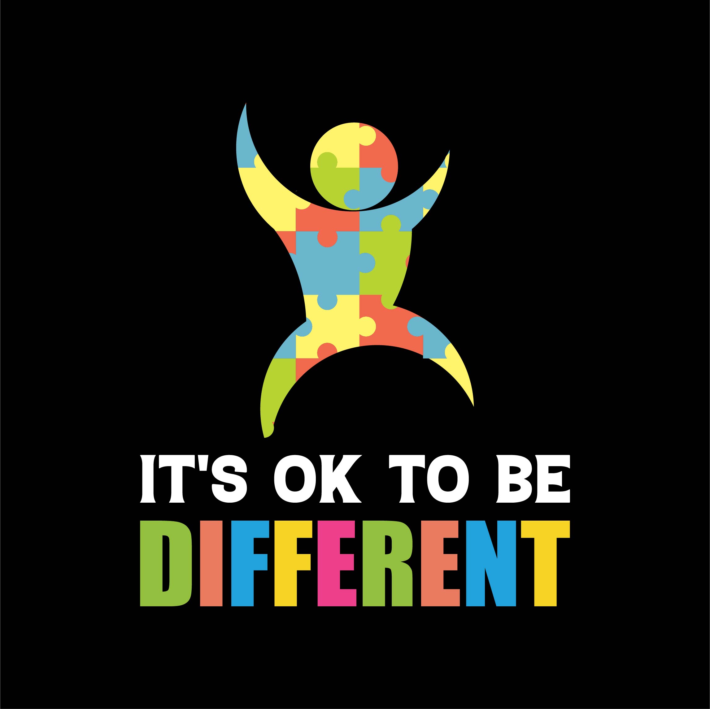 Its ok to be different Autism t-shirt design template cover image.