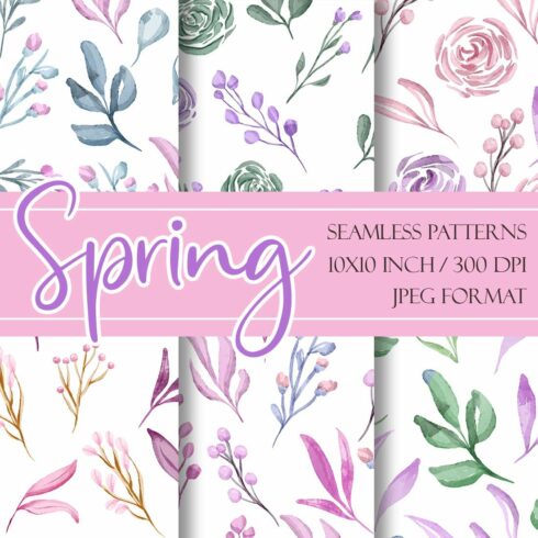 SPRING Watercolor Floral Digital Papers cover image.