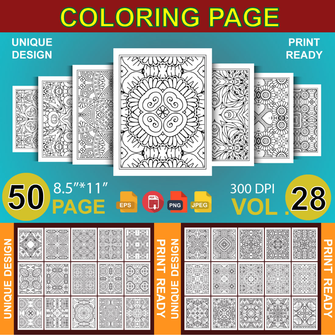 50 Adult Coloring Book Page KDP Design preview image.