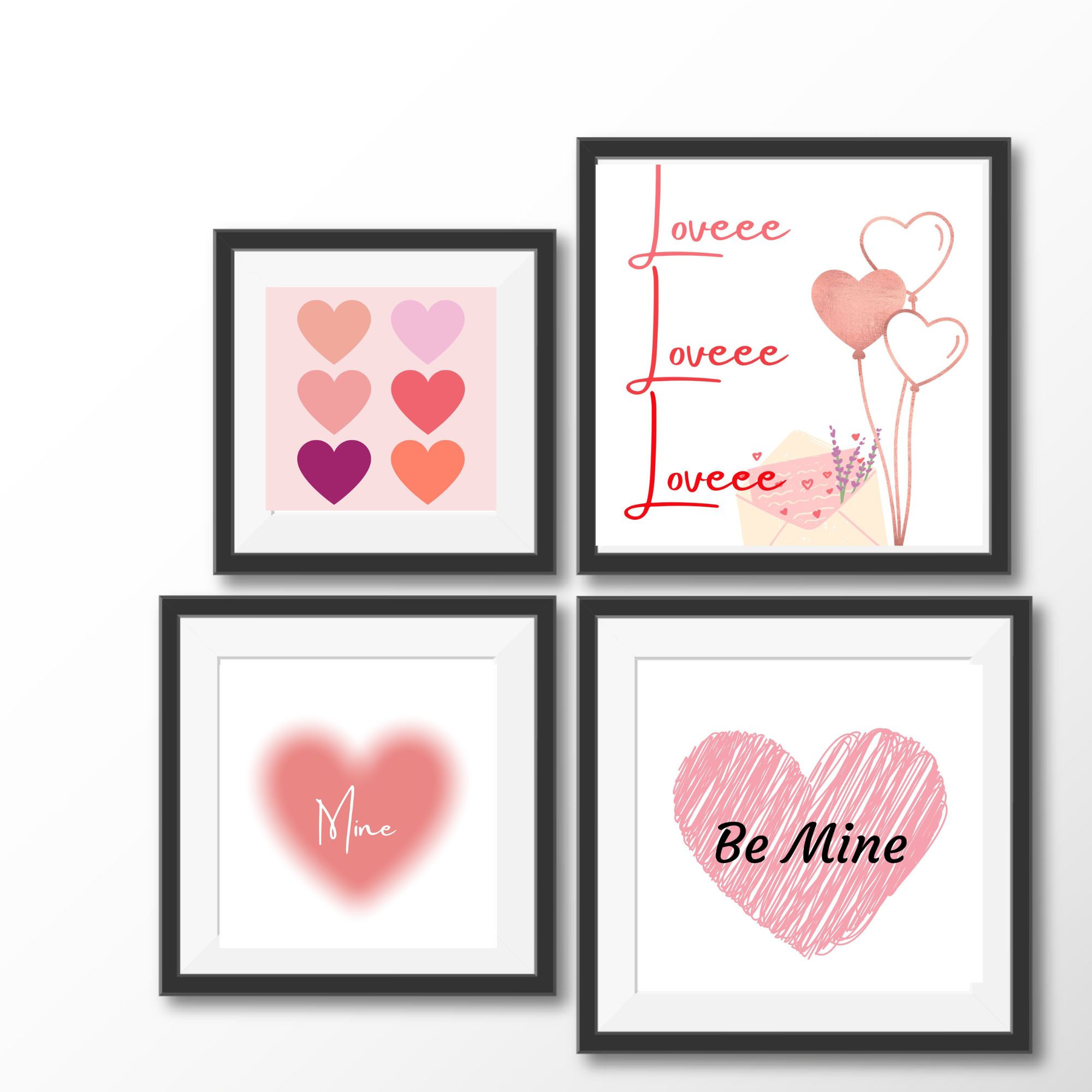 Minimalist Valentines Printable Gallery Wall Set of 4, Boho Valentine’s digital art, love heart anniversary wall art, Valentines printables cover image.