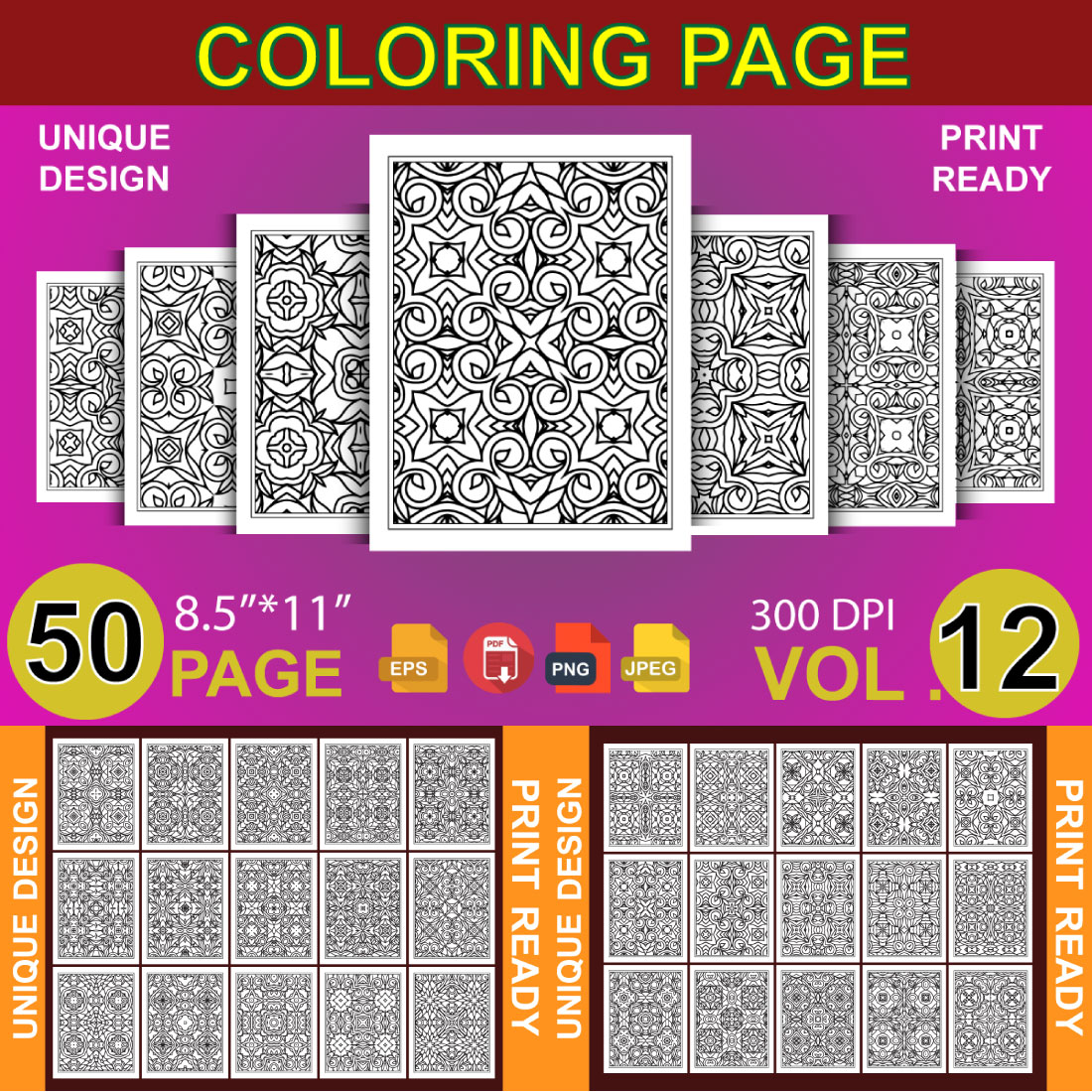 50 Adult Coloring Book Page KDP Design cover image.