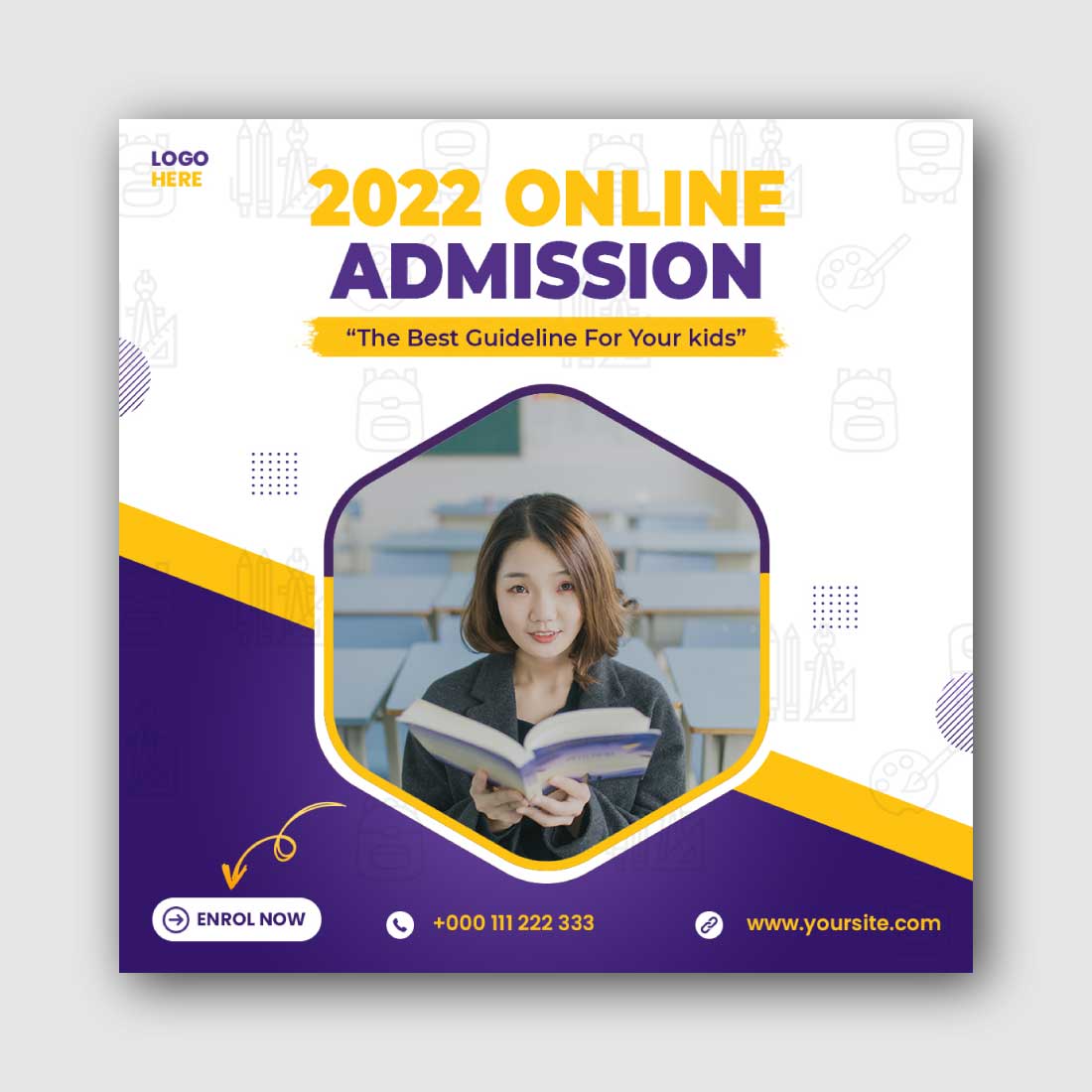 School admission Social Media Instagram Post Template cover image.
