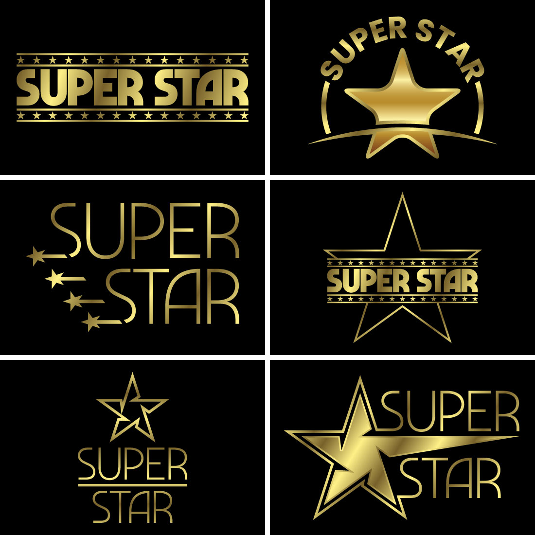Golden Super Star Text Logo Sign Symbol Vector illustration graphic element on the dark background cover image.