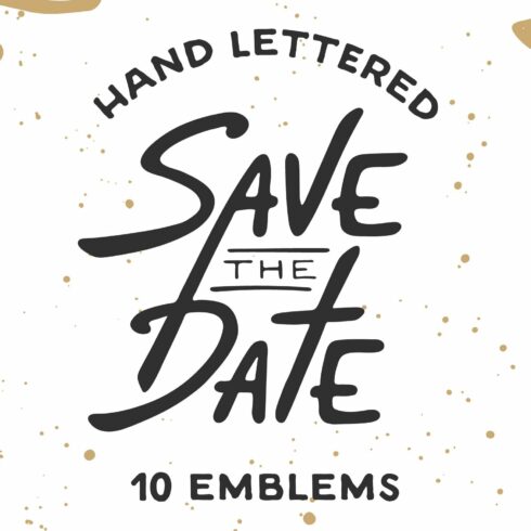 Hand lettered save the date sign with gold confetti.