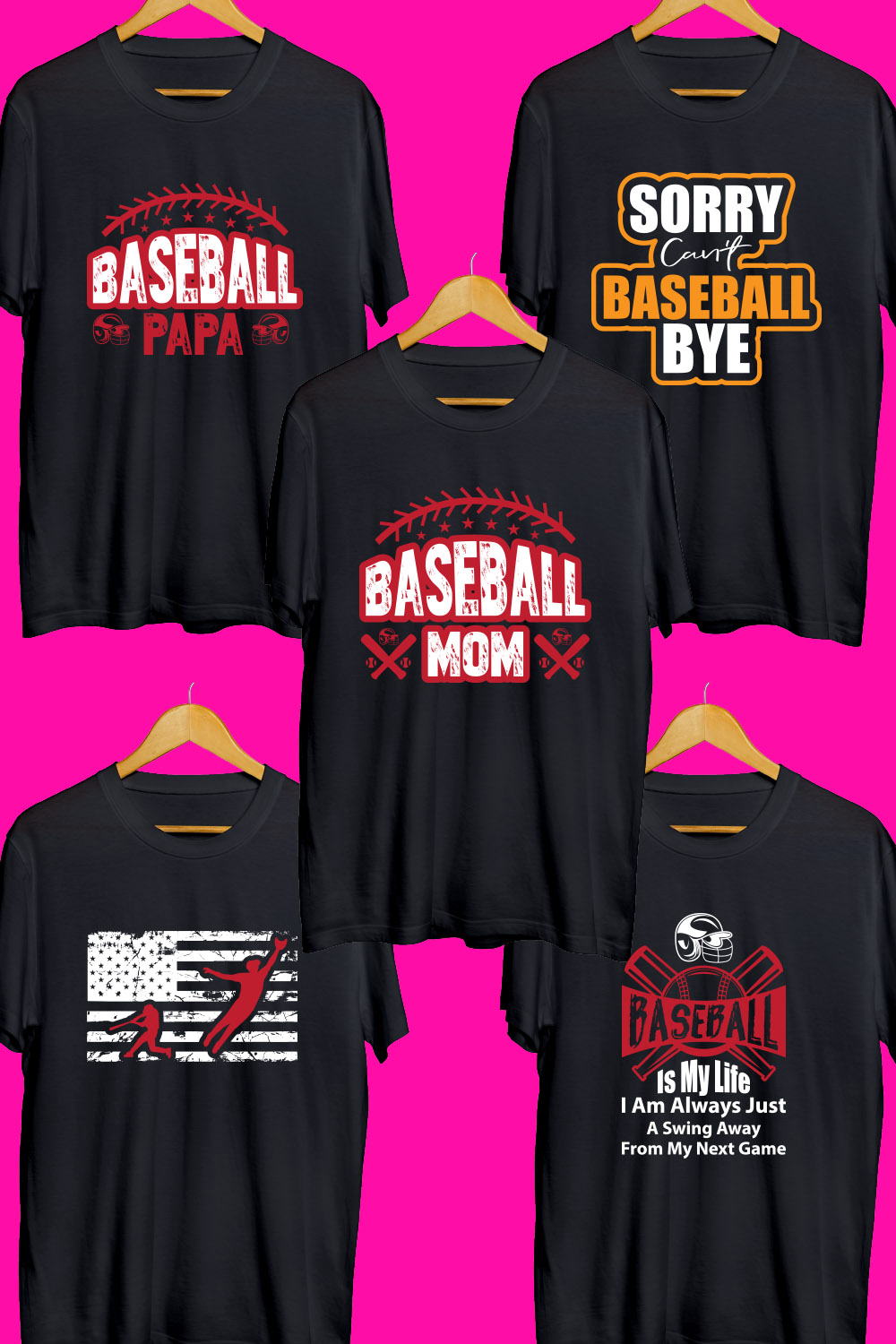 Baseball SVG T Shirt Designs Bundle pinterest preview image.