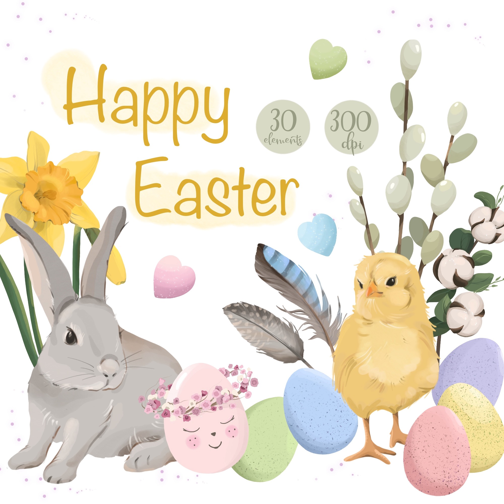 Happy Easter Clipart Set cover image.
