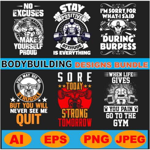 Bodybuilding/Gym T shirt designs bundle cover image.