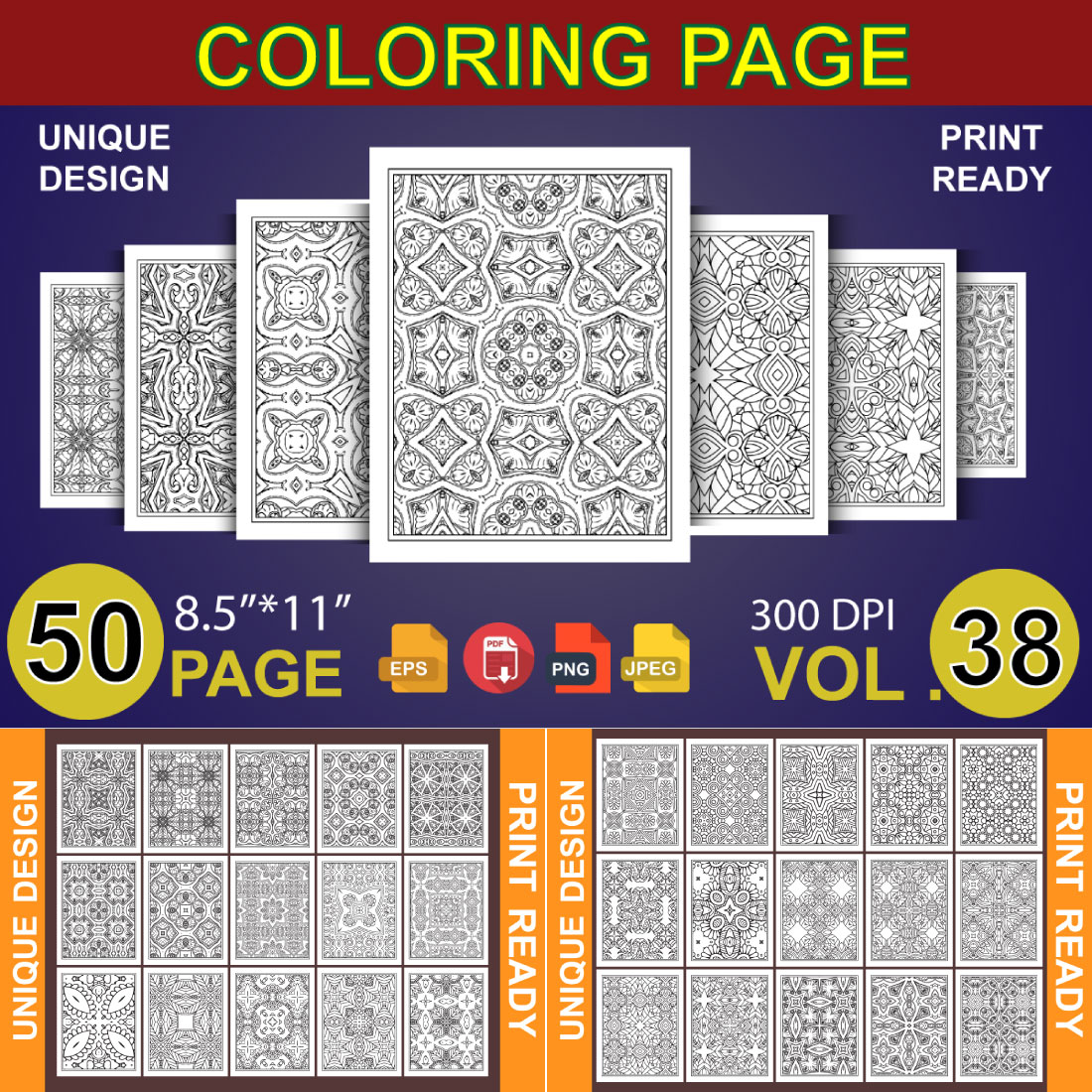 50 Adult Coloring Book Page KDP Design cover image.