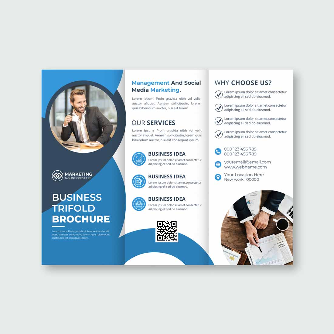 Creative business modern professional trifold brochure template cover image.