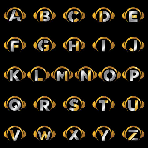 Initial A-Z monogram alphabet with a headphone Headphone Logo Music sign symbol Font emblem cover image.