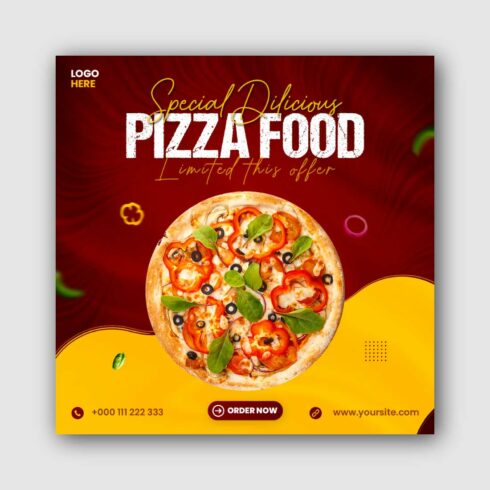 Pizza food Social Media Instagram Post Template cover image.