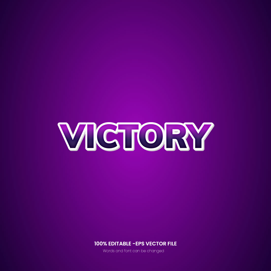 Easy editable victory 3d text effect preview image.