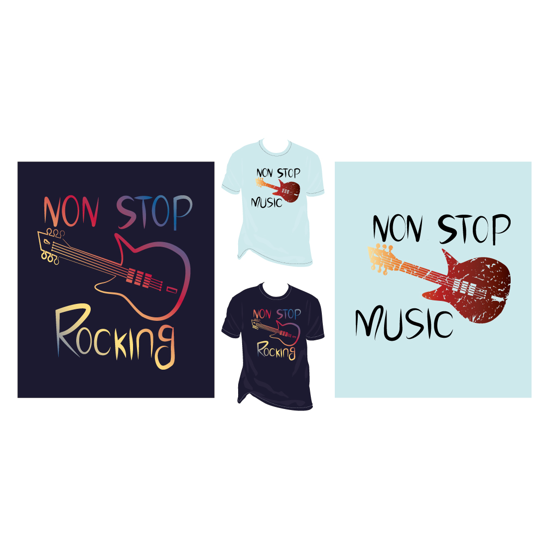 Non Stop Rocking Hand Draw Guitar Typography logotype T Shirt Design set cover image.