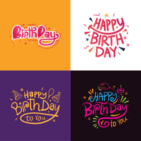 Happy Birthday Lettering greeting card vector illustration cover image.