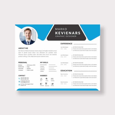 Professional resume template with blue accents.