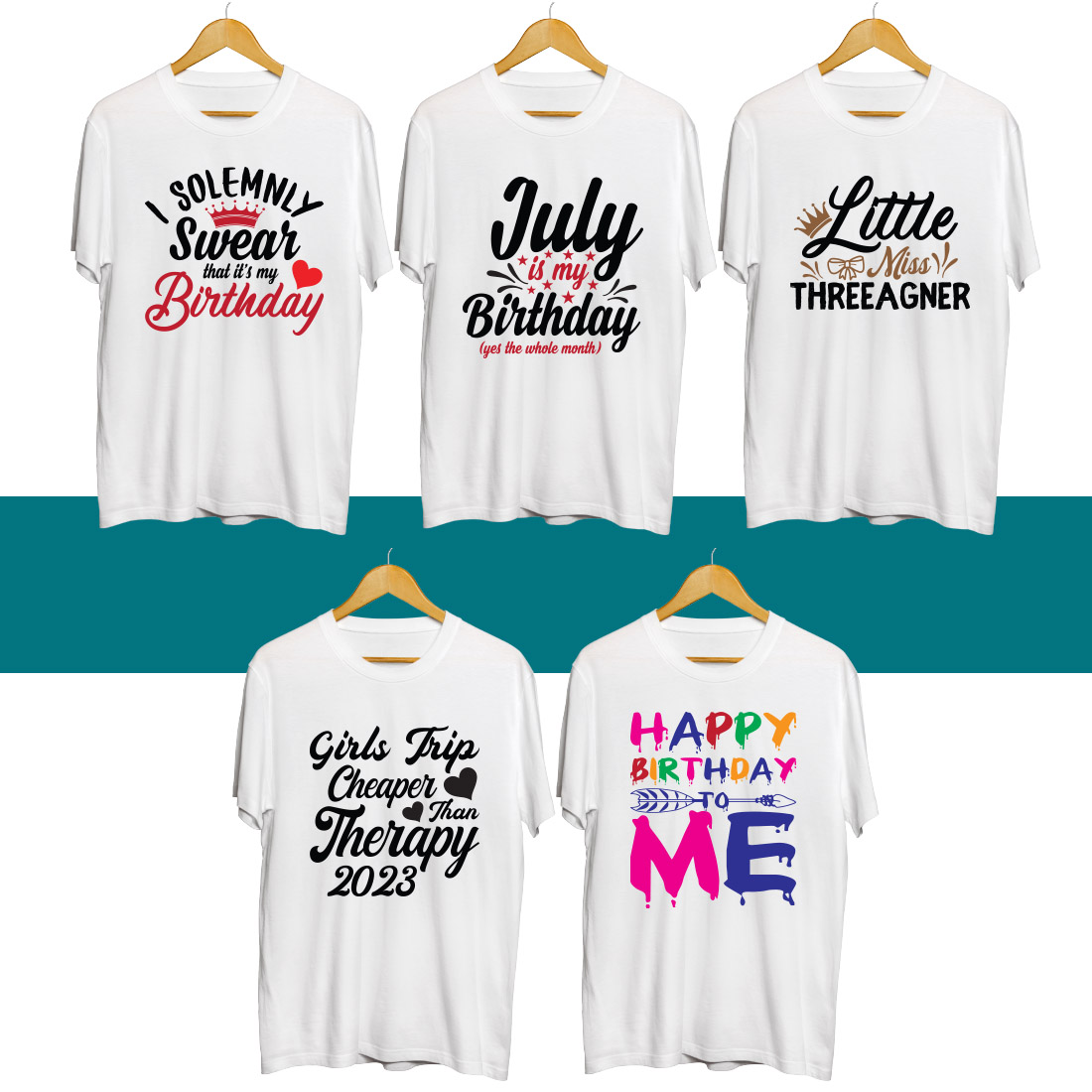 Birthday SVG T Shirt Designs Bundle cover image.