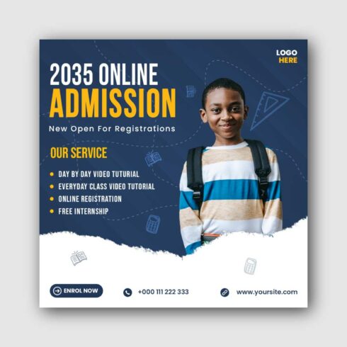 Online school admission Social Media Instagram Post Template cover image.