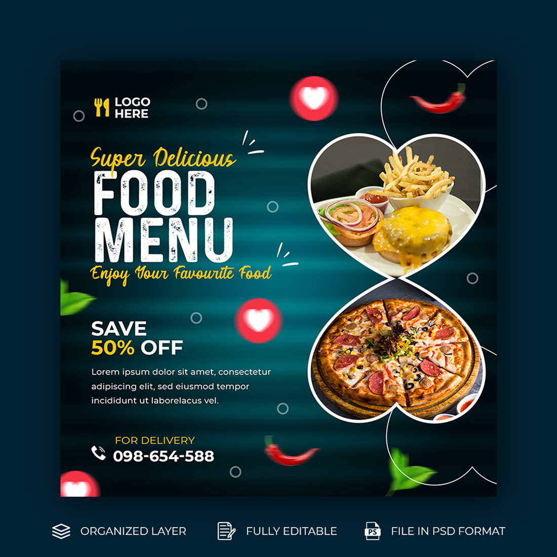 Trendy Food and restaurant social media Banner post template Only-$2 cover image.