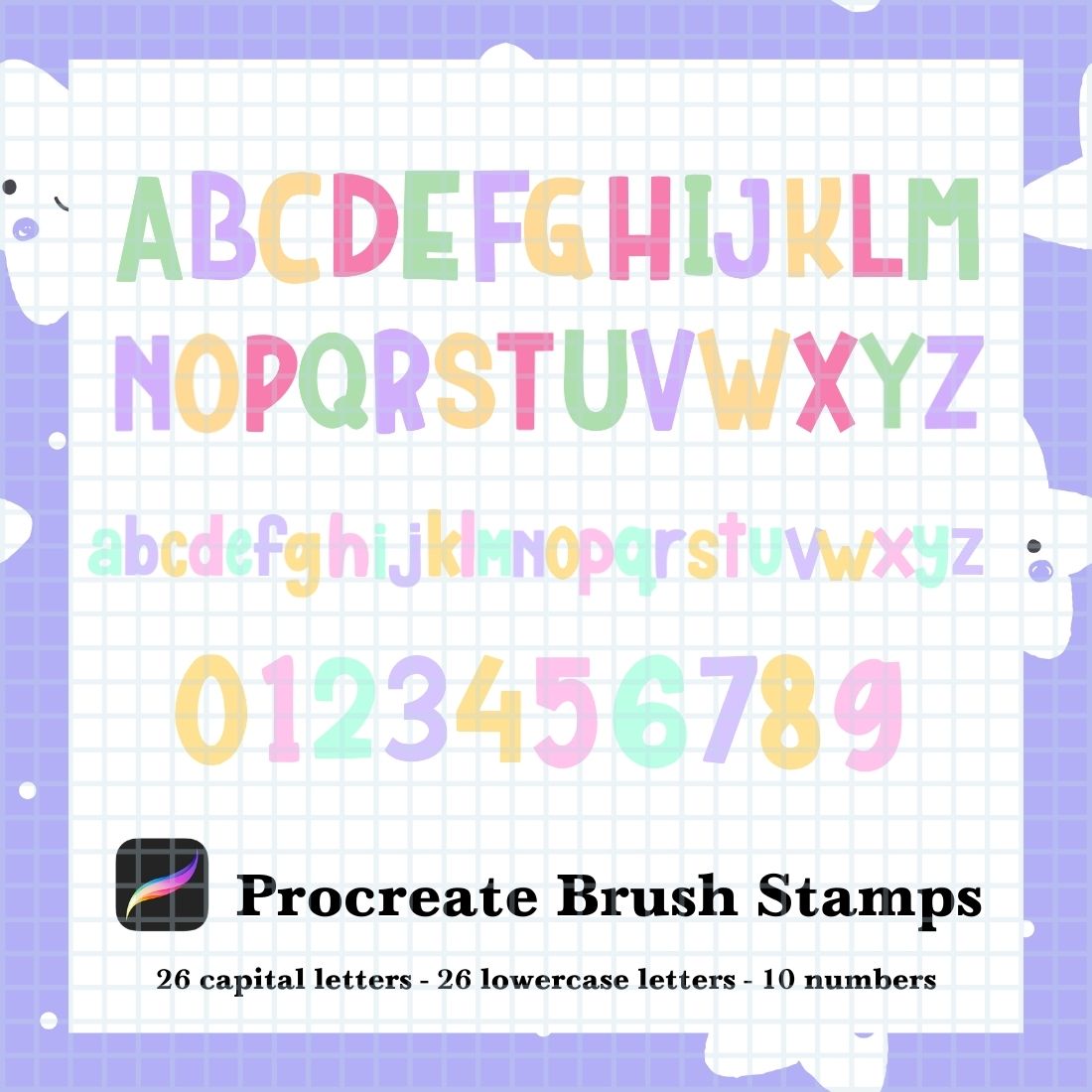 26 Uppercase & Lowercase Letters & Number 0-9 Brush Stamps cover image.