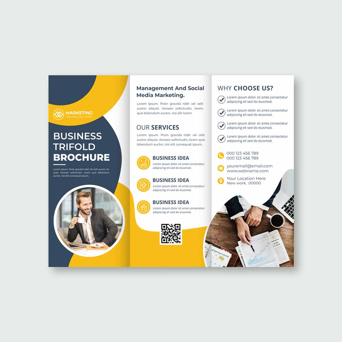 Corporate company trifold brochure template design cover image.