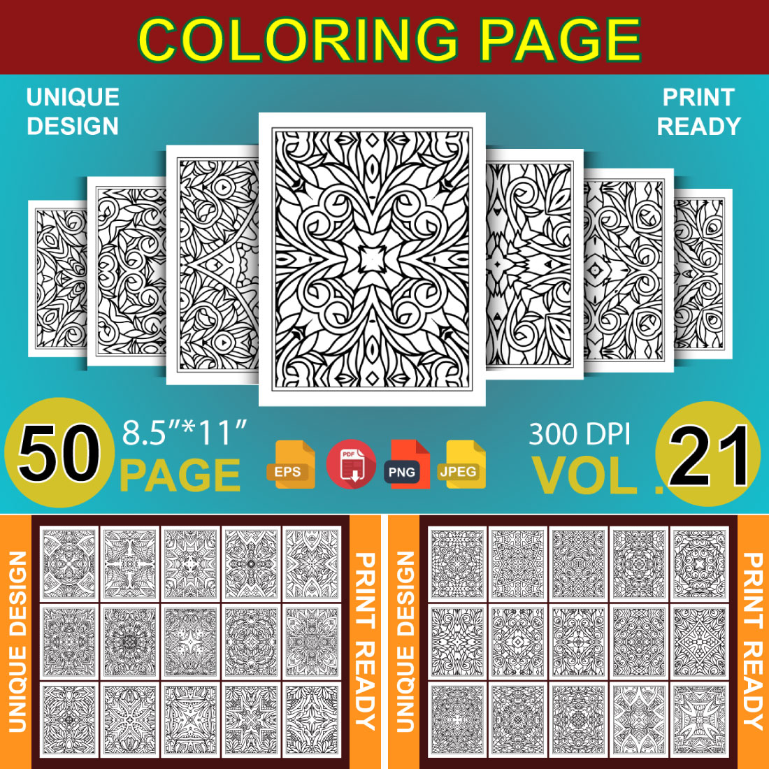 50 Adult Coloring Book Page KDP Design preview image.