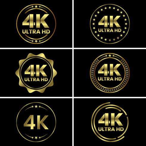 Golden 4K Ultra HD Video Resolution Icon Logo, High Definition TV, Game Screen Monitor Display Label, 4K Ultra HD Label Web Button cover image.