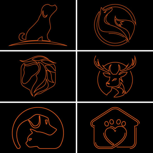 Line Art Style Horse Head, Fox, Deer Head, And Dog Icon Logo Design, Creative Logo Design Animal Logo Design Vector Icon Illustration cover image.