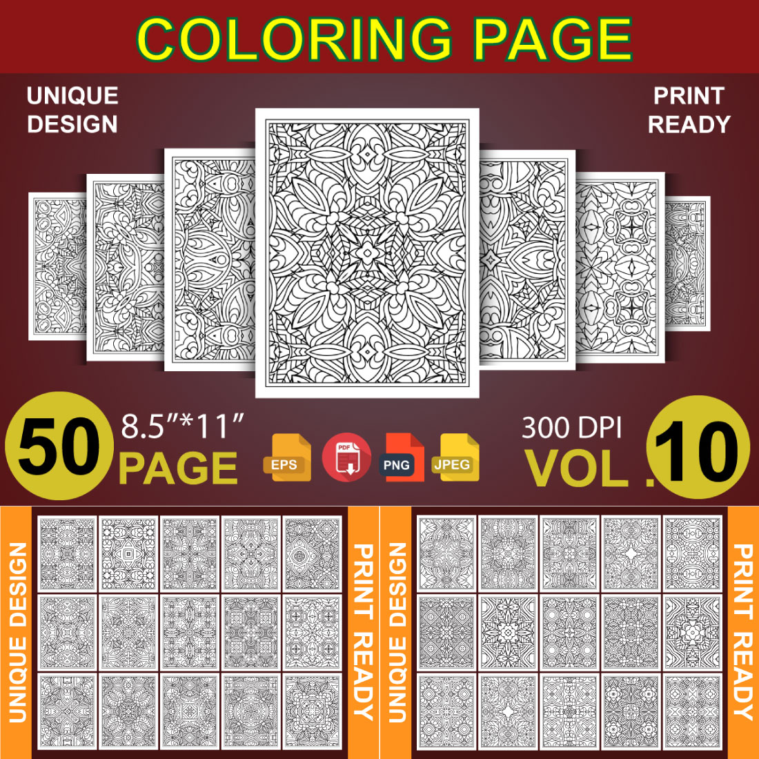 50 Adult Coloring Book Page KDP Design cover image.