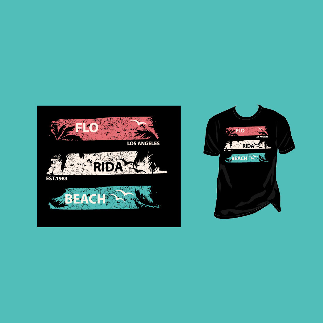 Florida Beach Los Angeles Est.1983 Vintage Broken, Grunge Texture Vector T- Shirt  Design - MasterBundles