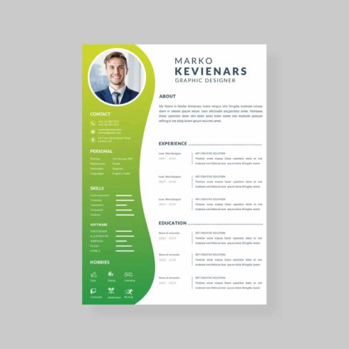 Green and yellow resume template.