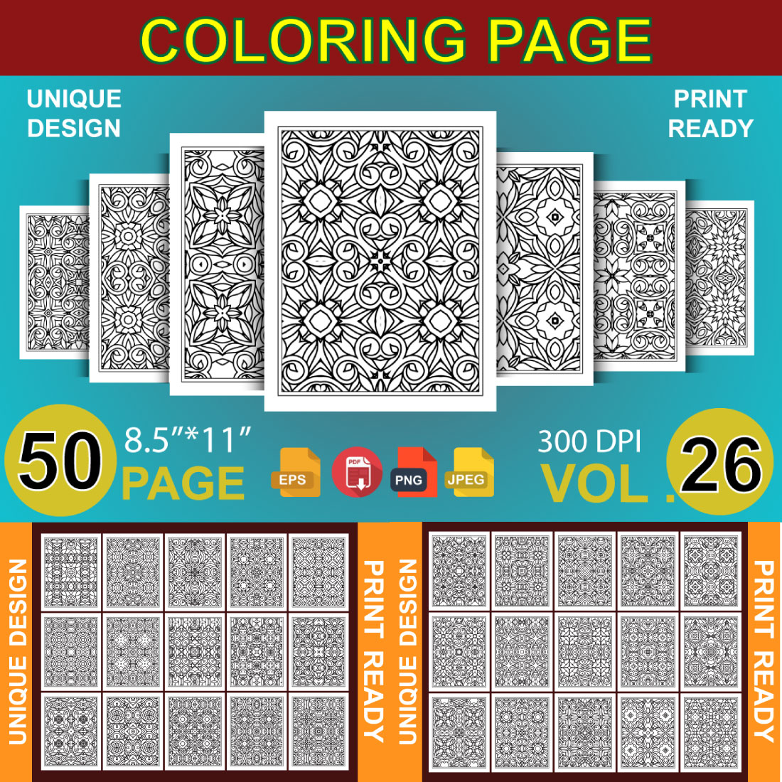 50 Adult Coloring Book Page KDP Design cover image.