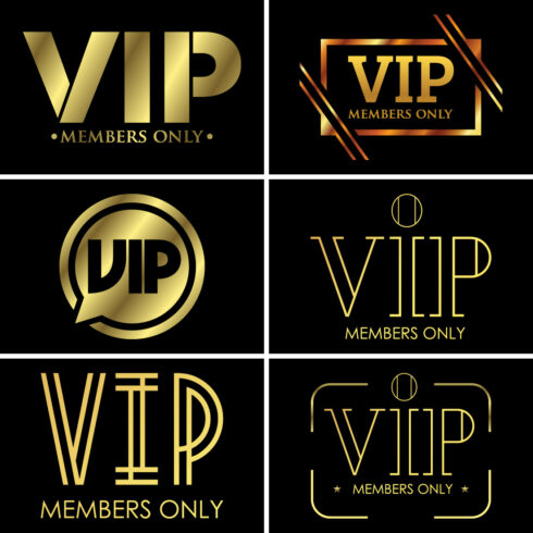 VIP members-only elegant emblem design template Golden vector illustration on black background cover image.