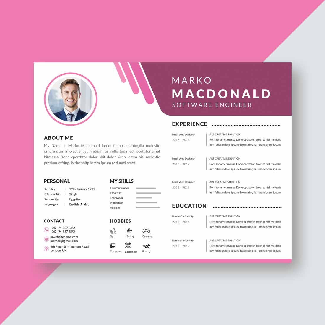 Professional resume template for a software engineer.