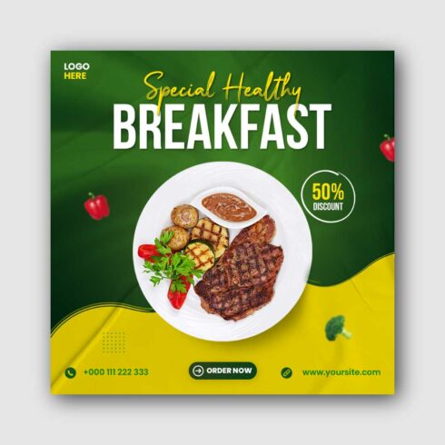 Breakfast food Social Media Post Template cover image.