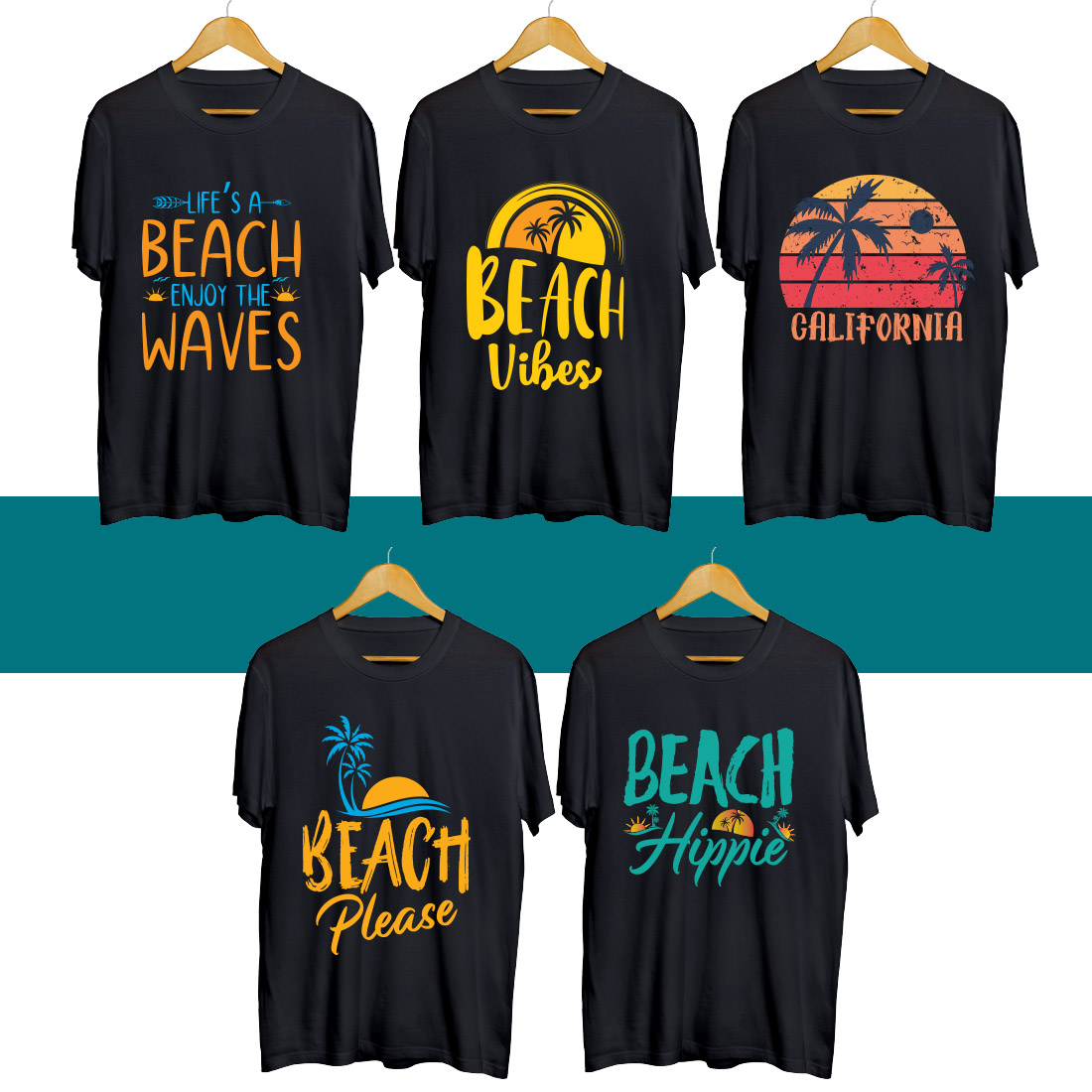 Beach Day SVG T Shirt Designs Bundle cover image.