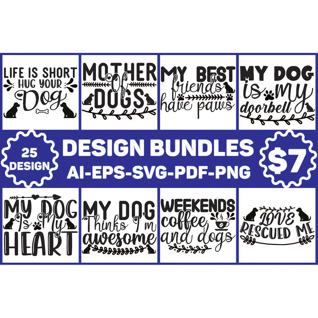 Blue and white sign that says design bundles $ 7 95.