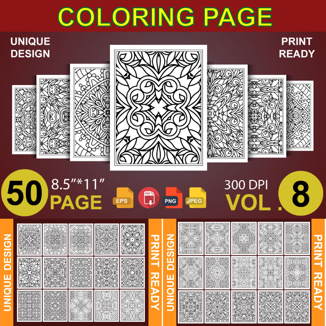 50 Adult Coloring Book Page KDP Design cover image.