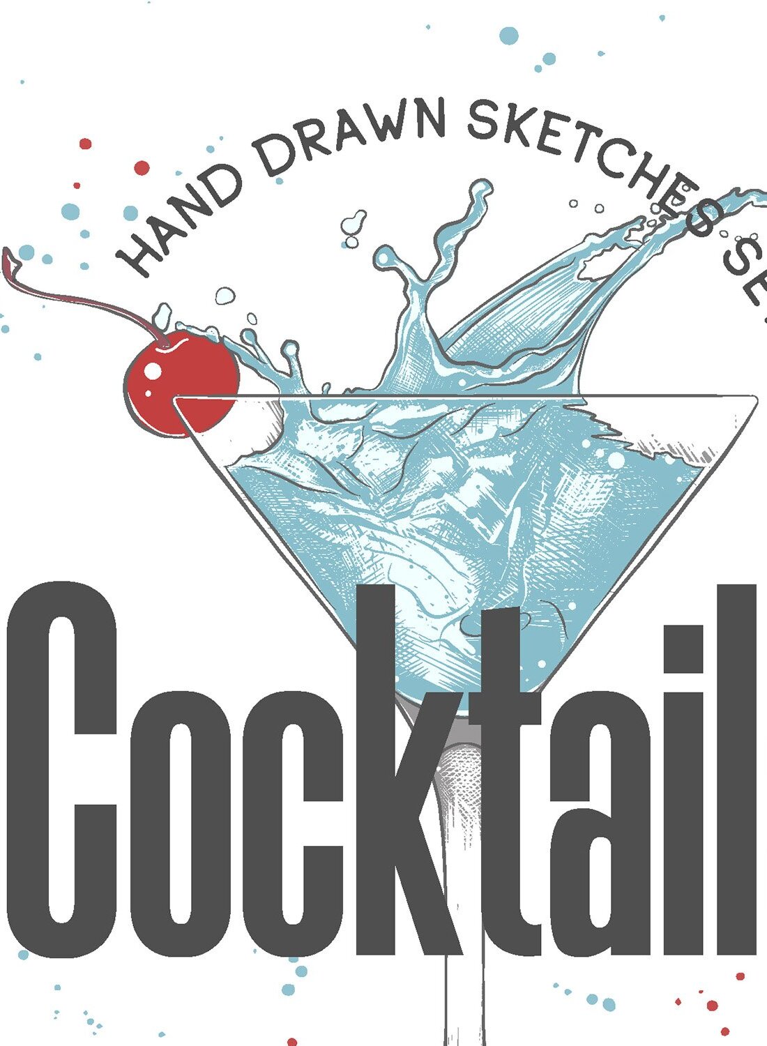 A drawing of a cocktail with a cherry on top.